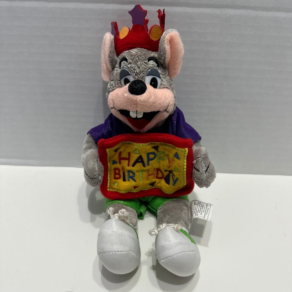 2010 Chuck E Cheese Happy Birthday Plush Mouse Party Kid Crown CEC 10" Rare